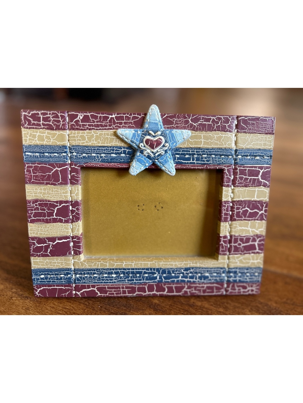 Decorative Patriotic Striped Photo Frame with Star Accent